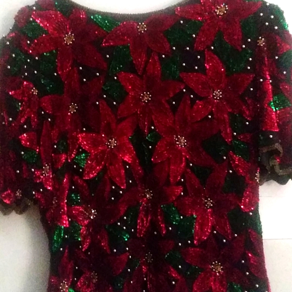 Sequined Poinsettia Top